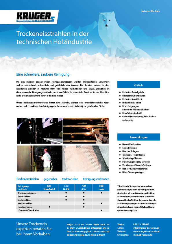 Datenblatt zur Anwendung in der technischen Holzindustrie